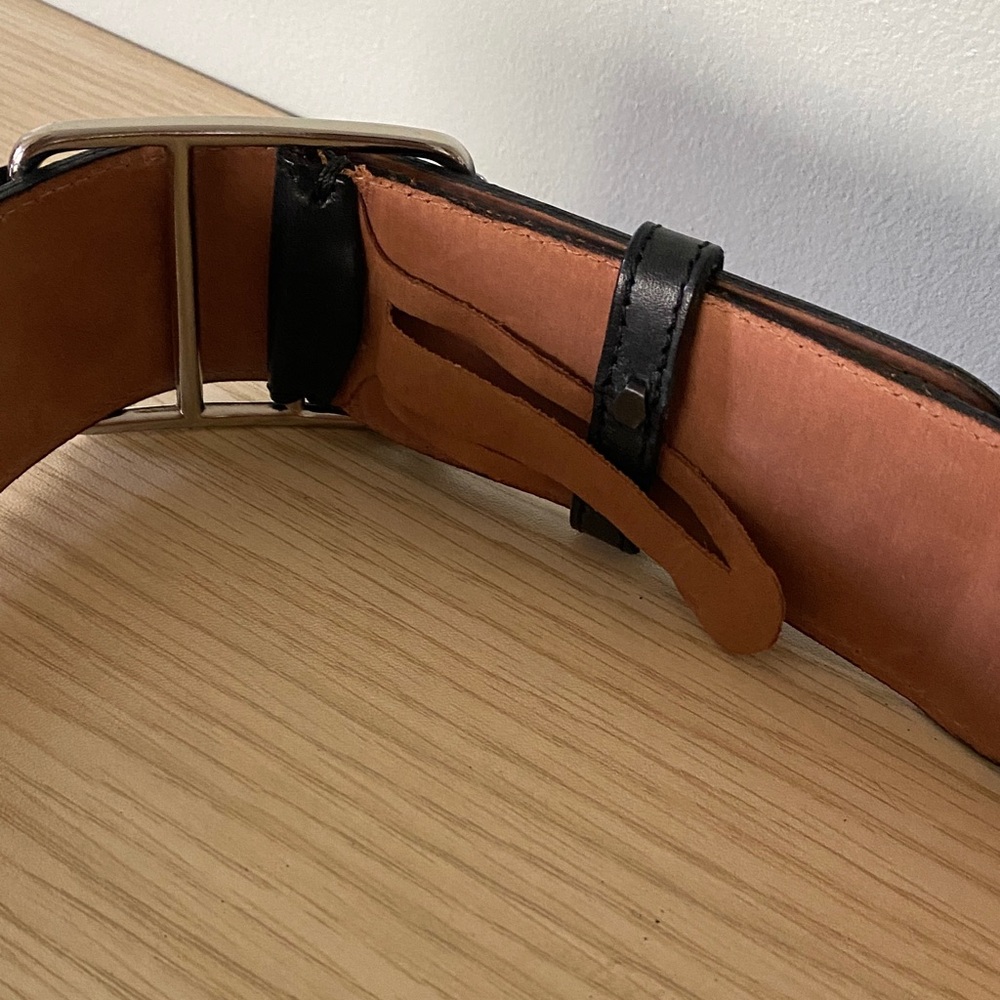 Martin + Osa Genuine Black Leather Wide Waist Belt - Minimalist Silver Buckle - Picture 8 of 10
